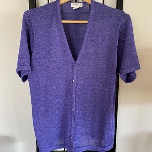 Womans Mesh Knit Royal Purple Short Sleeve Sweater by Avenue